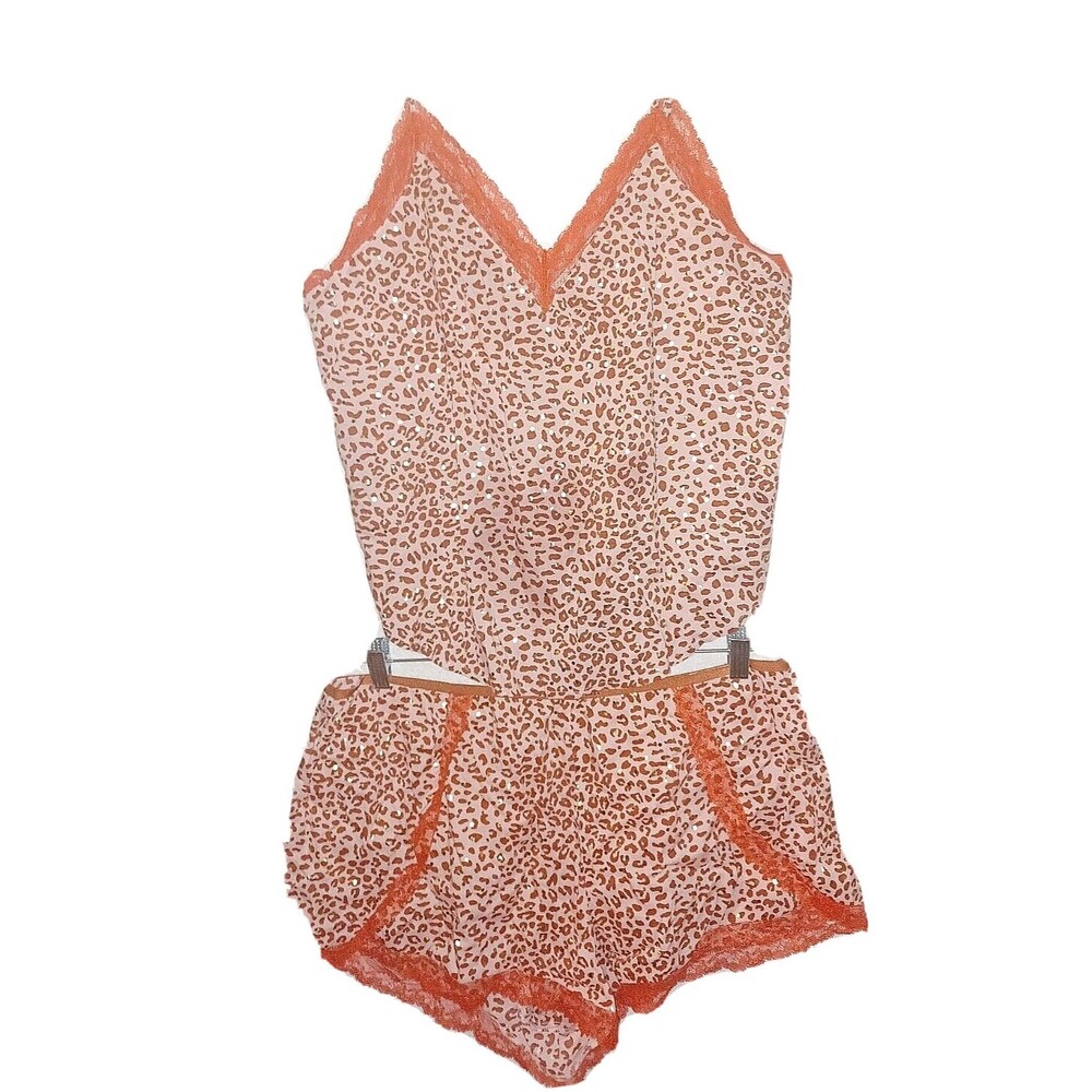 Victoria Secret Cami Set 2 pc XL Sexy Lace short red gold polka dot women's
